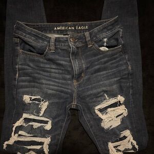 American Eagle Outfitters Women's Ripped Skinny Jeans - Dark Blue